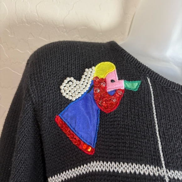 Ugly Christmas Sweater Black with Sparkly Embellishments Vintage L - Picture 2 of 15